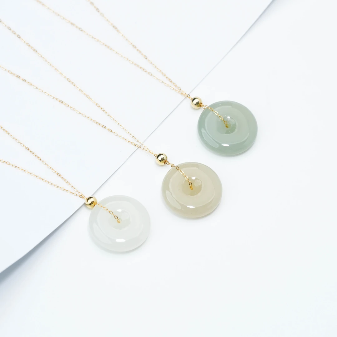 L-090 天然和田玉温润如水平安扣  多样性发其一 【S925银链】