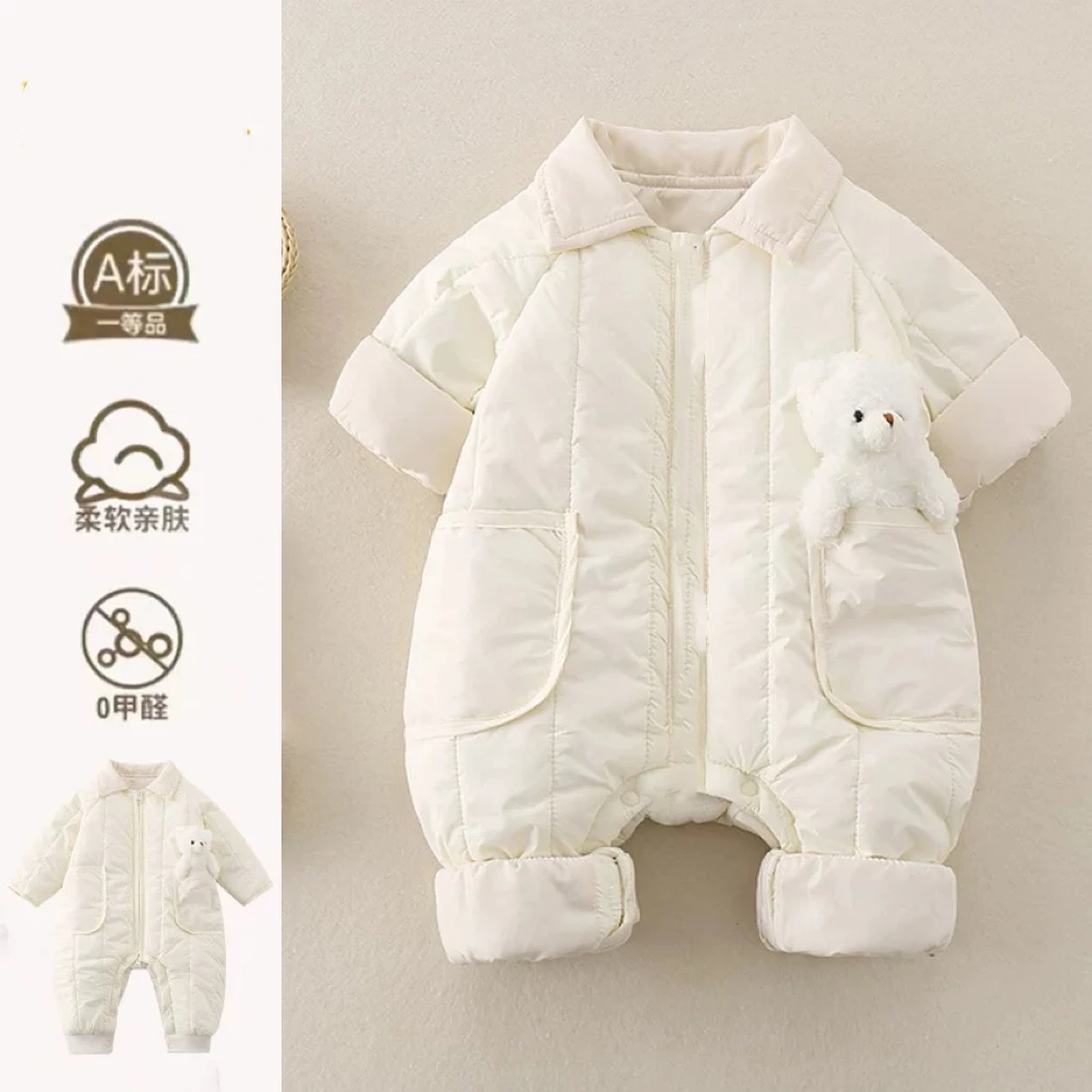 婴儿衣服秋冬装新生宝宝保暖薄棉连体衣幼儿初冬季满月外出服棉衣