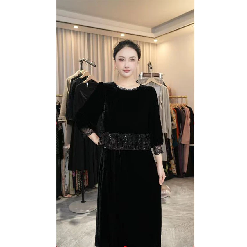 L101 2025年春季新款高档简约修身显瘦气质中长款连衣裙