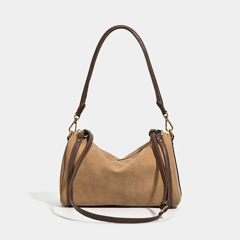 韩版小众秋冬高级麂皮绒女式枕头包手挽包磨砂复古通勤单肩斜挎包