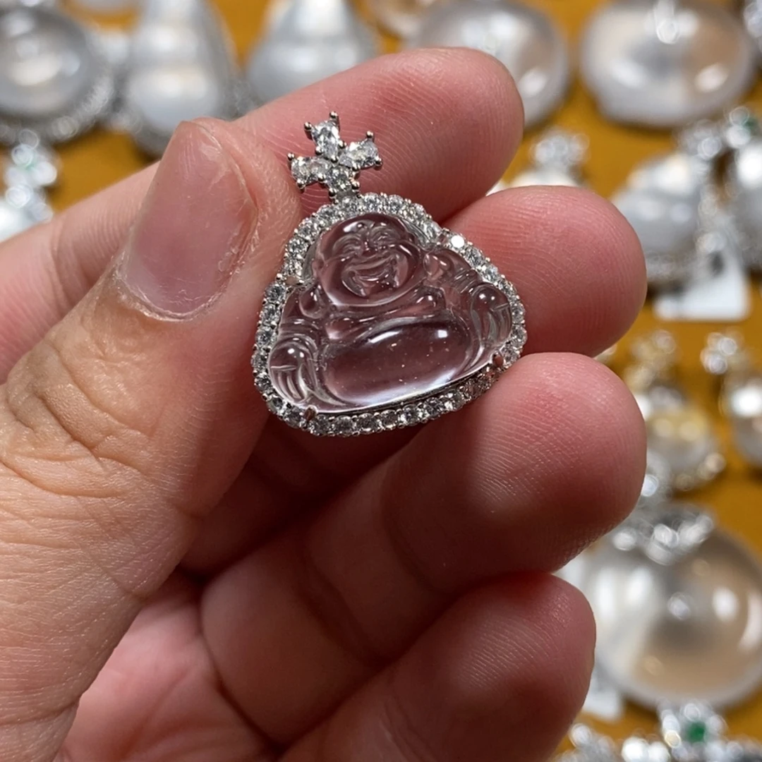 金***金石英质玉银S925镶嵌颈饰佛公