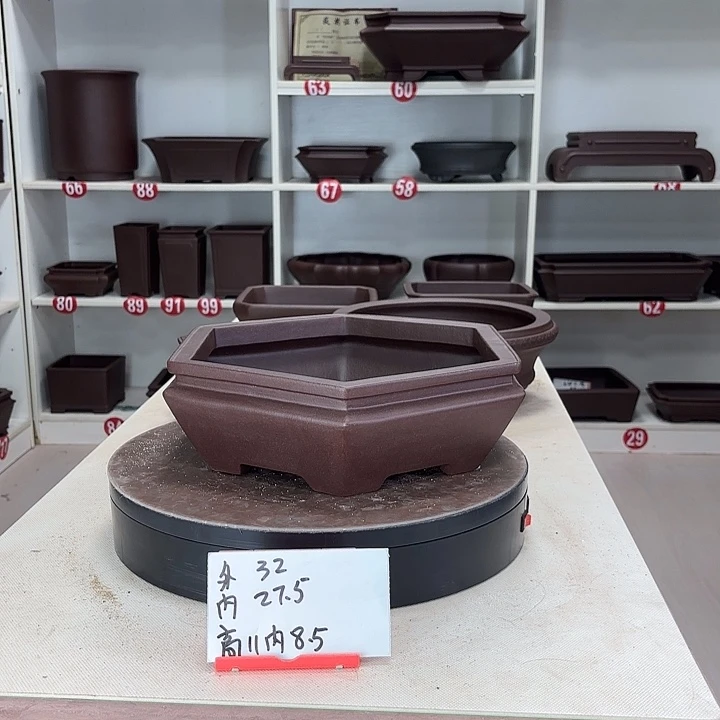 博***9紫砂花盆束口六方