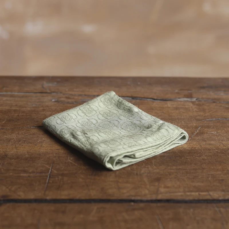 【斋居】知艺山房海棠春睡-绿色茶巾（V0300)