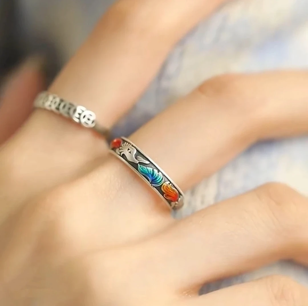 新中式九尾狐钱多多戒指国风百搭开口戒指