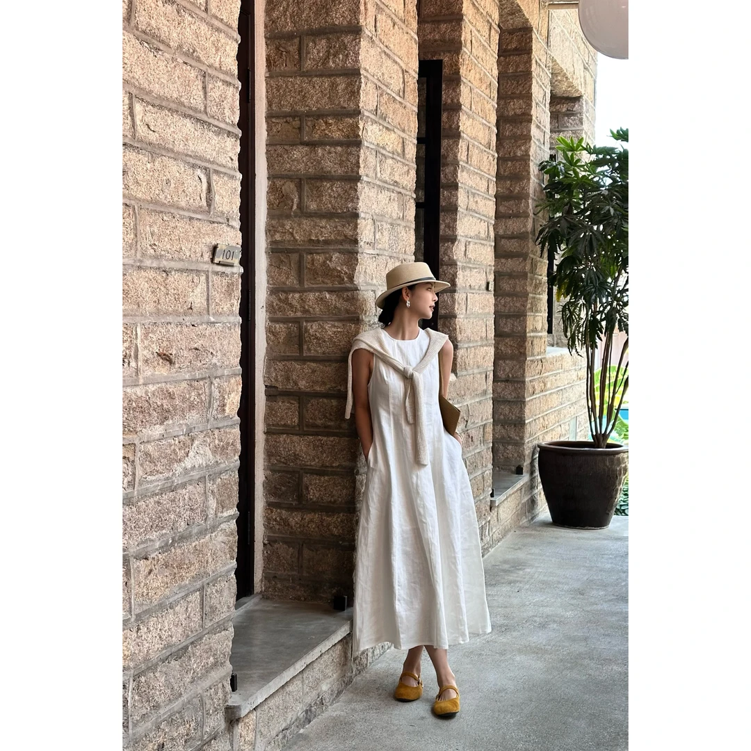 【庄园女主裙】小个版 MUAN定制100亚麻连衣裙女YJ-23829-小个版