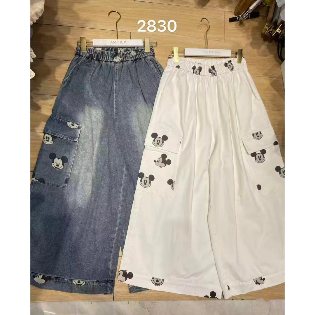 AMY#2830#日系米老鼠印花工装牛仔裤 FL