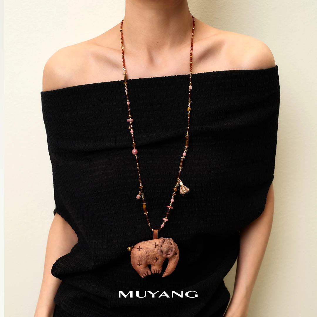 muyang/慕阳 铜合金琉璃项链 时尚百搭可爱个性编织小众象谣项链