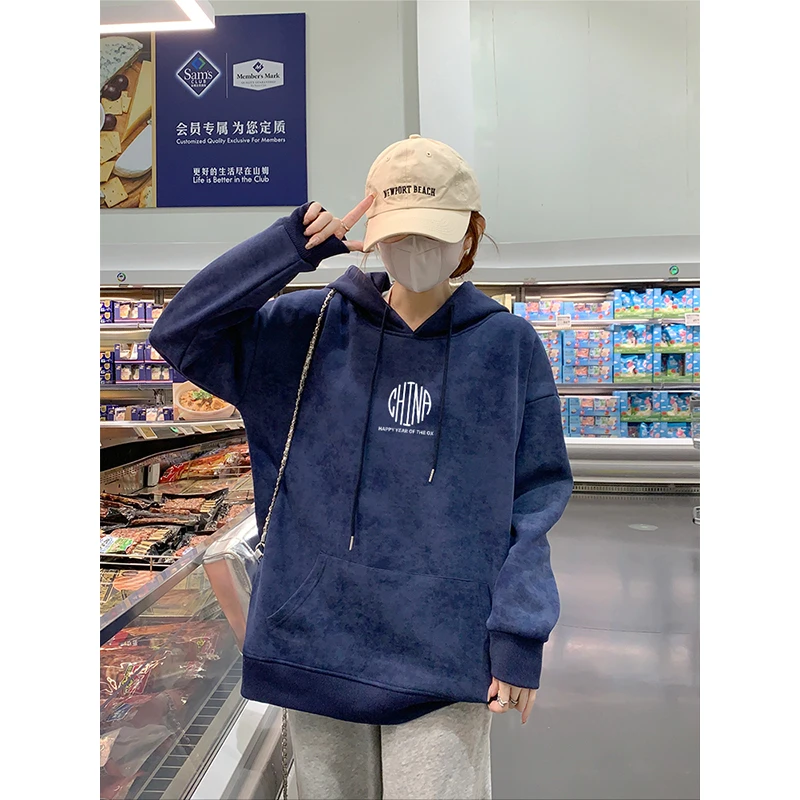 设计感连帽套头扎染卫衣女宽松韩版加绒加厚保暖时尚洋气上衣秋冬