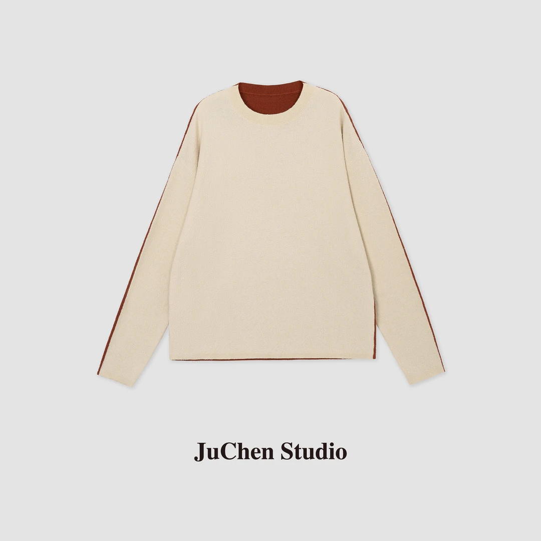 “摩登叠影”奶油橘圈圈肌理前后片撞色廓形针织衫DW2406326-995