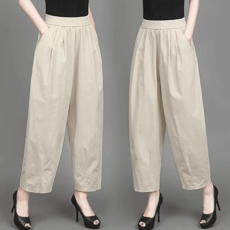 松紧腰高腰宽松大码薄款九分裤女夏季新款灯笼裤休闲显瘦气球裤