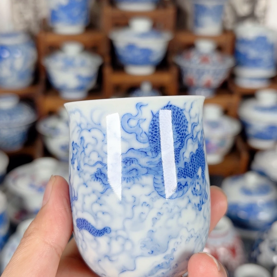 小***车青花瓷器手绘作品陶瓷杯