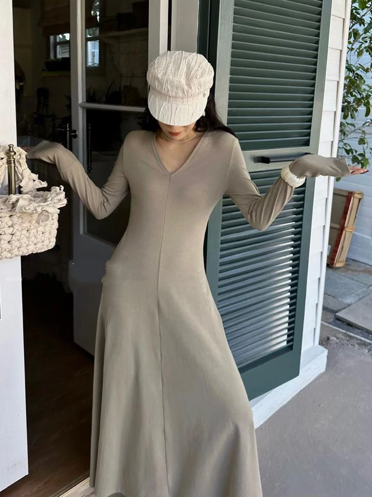 JAMLIK（万物与歌）定制款长款极简老钱风蕾丝长裙复古显瘦连衣裙