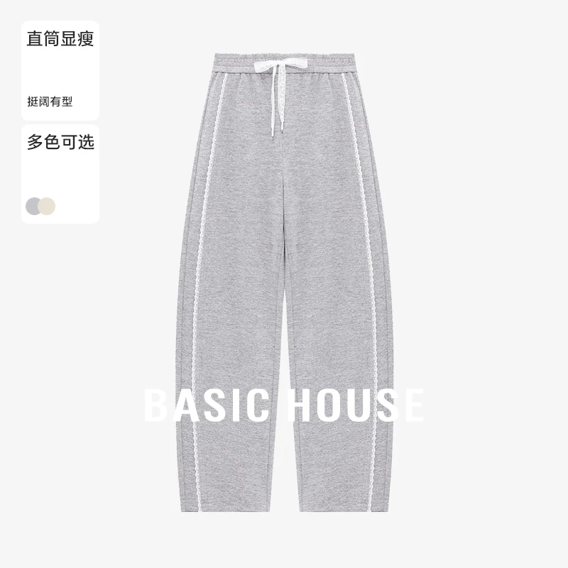 Basic House/百家好早秋禅意仙气飘飘百搭蕾丝休闲裤-B0625H5M692