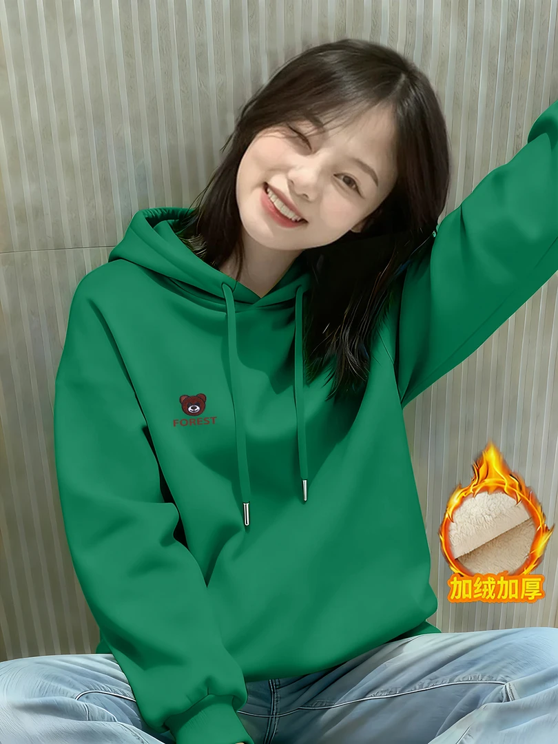 韩版秋冬季加绒加厚连帽小个子卫衣女时尚洋气龄中年减龄上衣外套