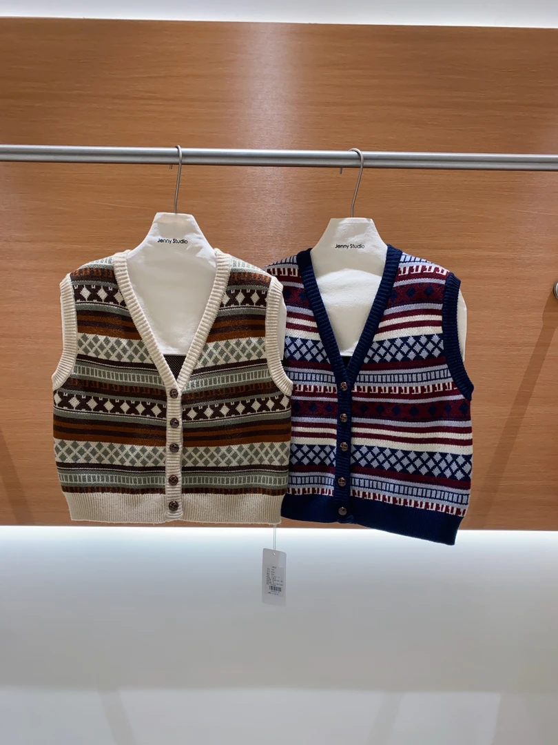 秋冬百搭提花马甲针织衫上衣2636