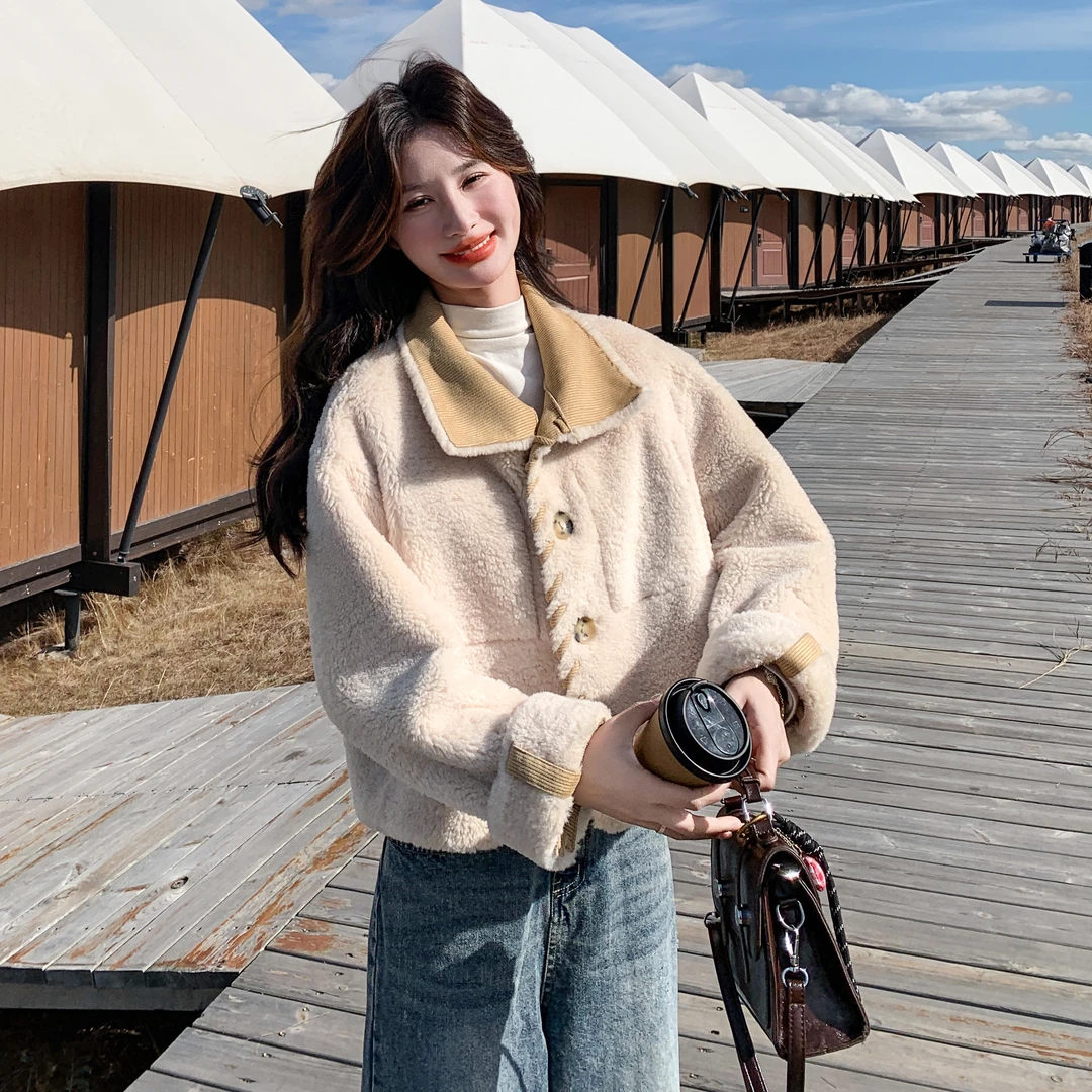 韩系设计感两面穿外套女2025冬短款小香风皮毛一体派克服大衣