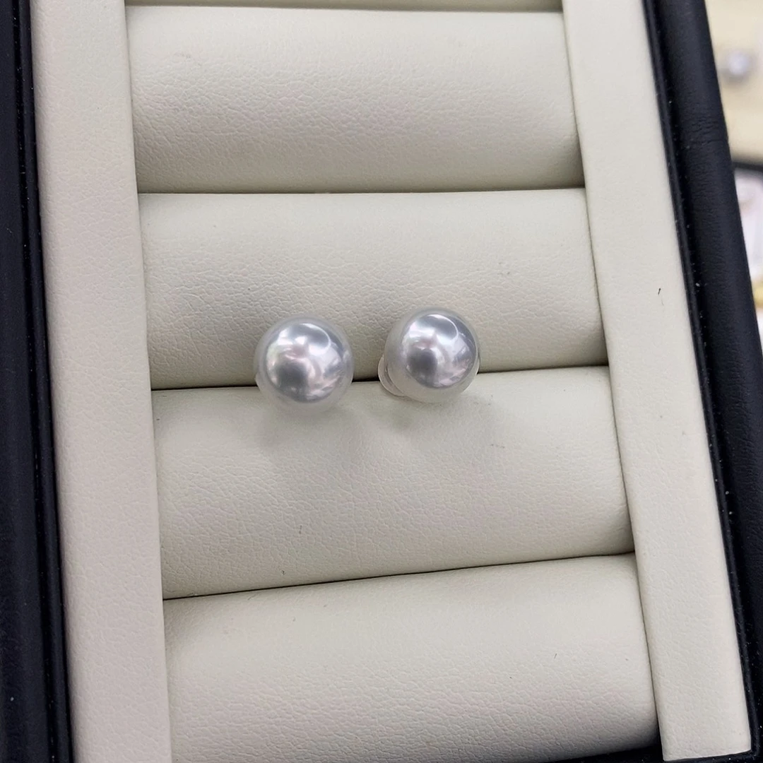18K金镶嵌耳饰海水珍珠澳白耳钉9.5/9.6mm