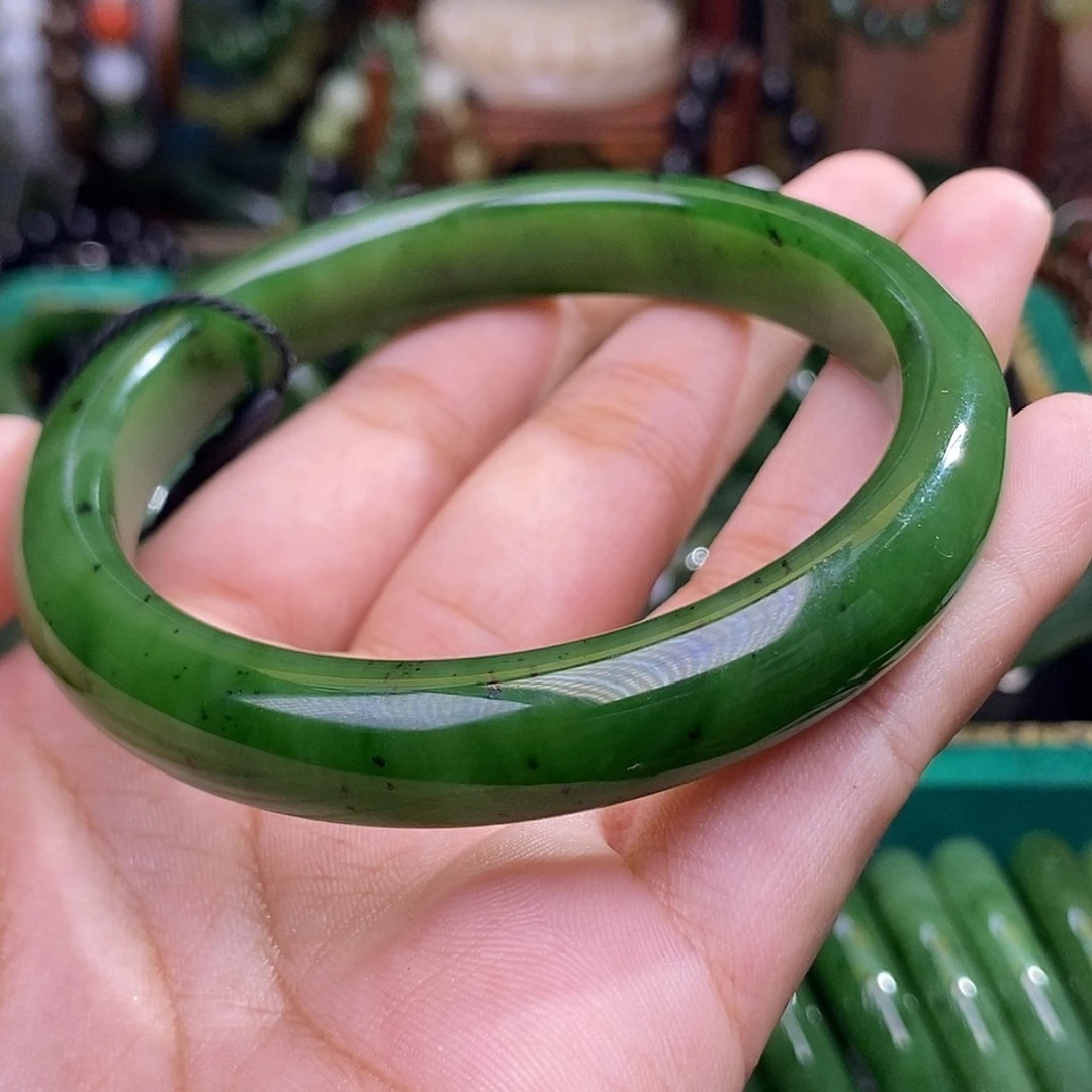 手链未镶嵌和田玉碧玉菠菜绿老料手镯61.8
