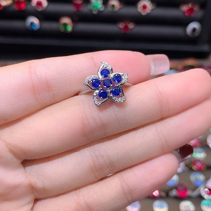 蓝宝石戒指银S925镶嵌1