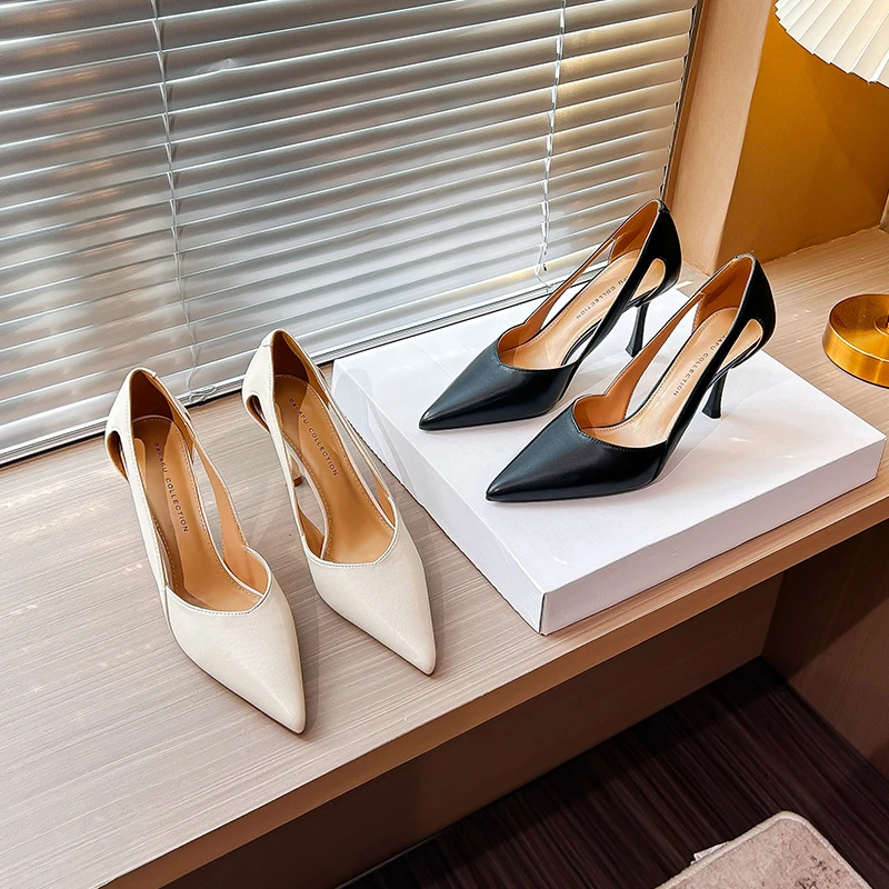 真皮2025年夏季细跟镂空软皮职业配裙子旗袍高级感单鞋高跟鞋女