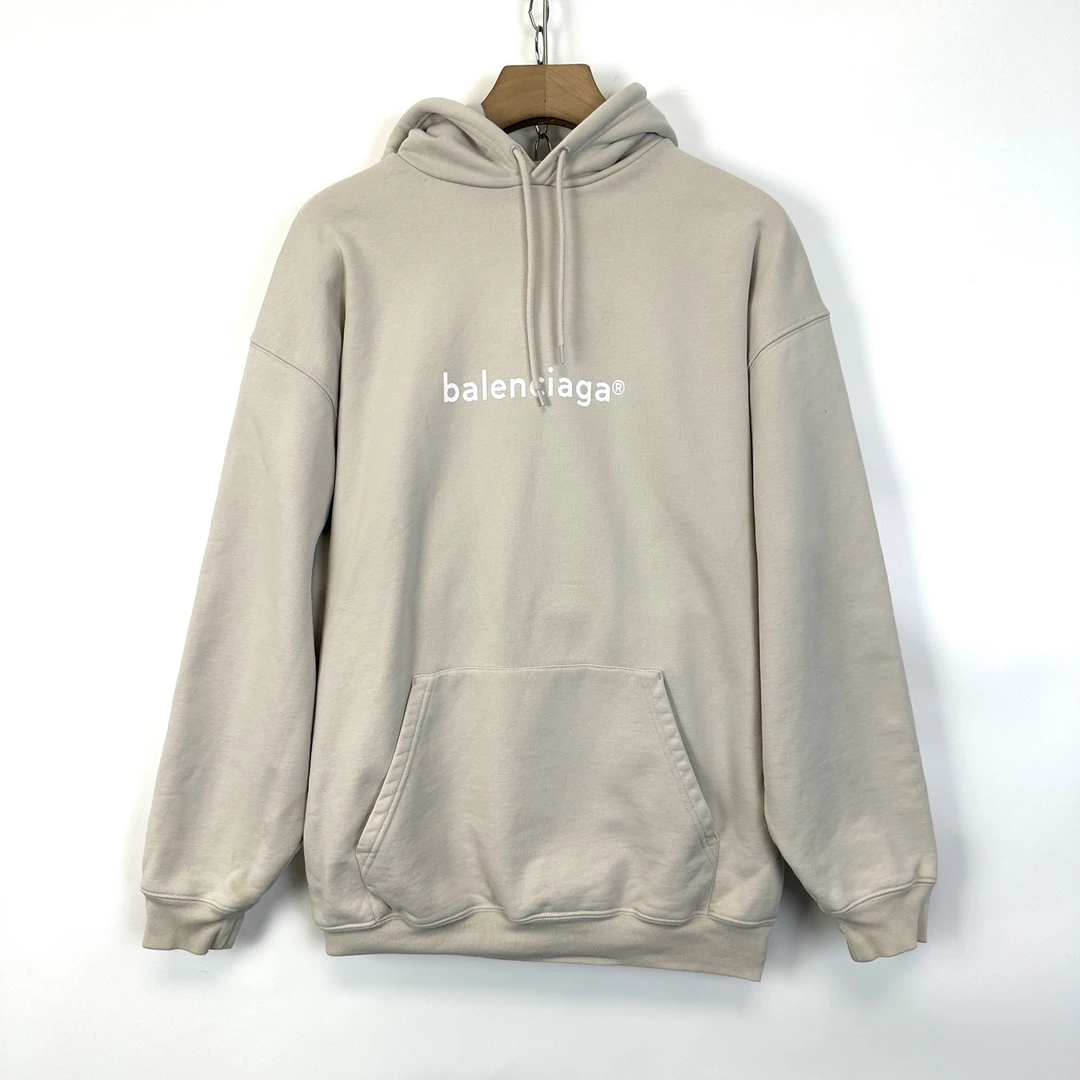 95新 Balenciaga/巴黎世家 97新/S码/灰白色字母连帽卫衣/08930