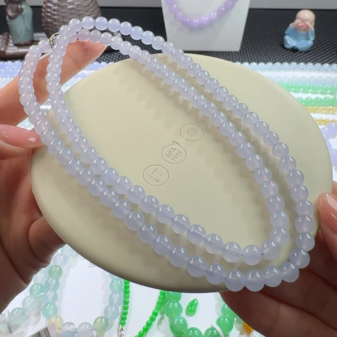 翡翠手链未镶嵌力推高冰紫长串6mm