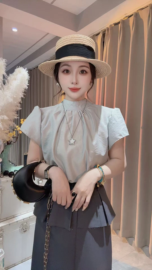 HUIHUI 法式复古立领两穿衬衫