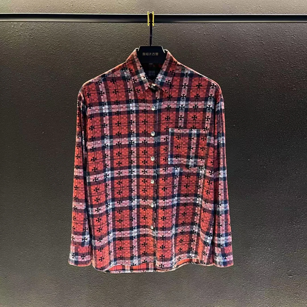 25ss//春夏新品男高奢格纹复古百搭时尚美式情侣衬衣