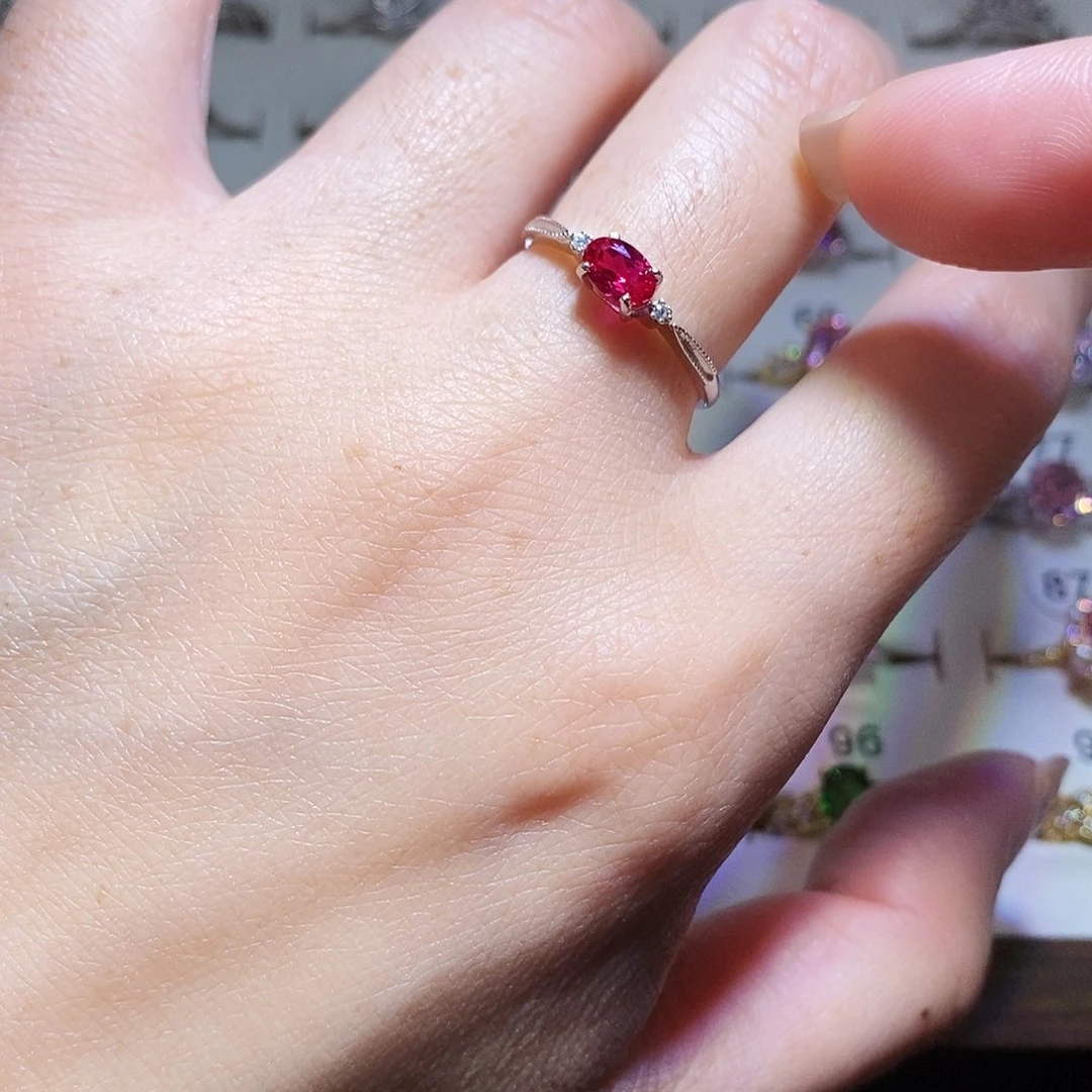 红宝石戒指银S925镶嵌