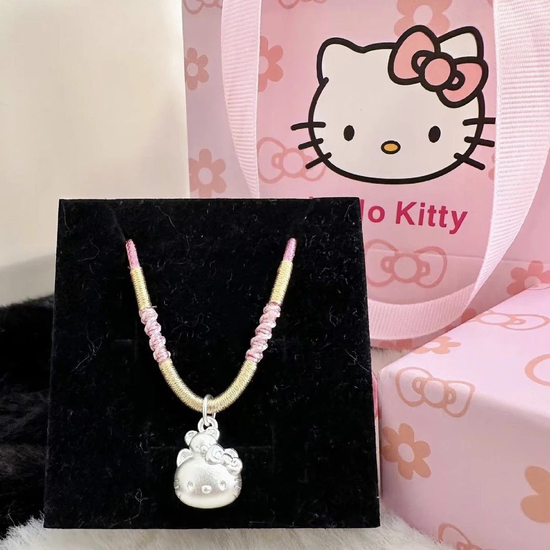 坠链均足银 足银999Hellokitty平安锁项链女编绳送儿童女友七夕礼
