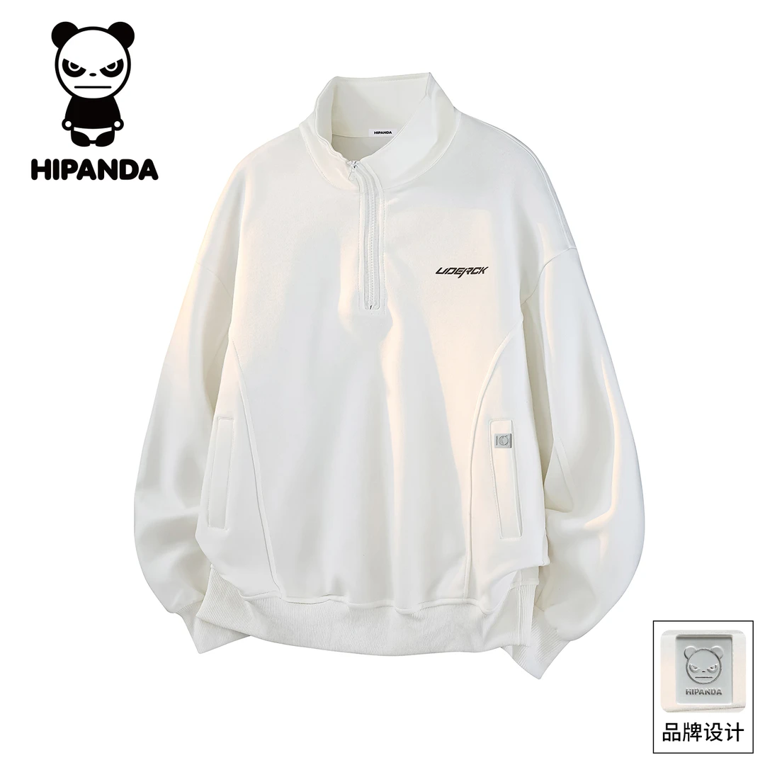 Hi Panda你好熊猫秋季美式立领半拉链卫衣男士百搭宽松印花上衣男