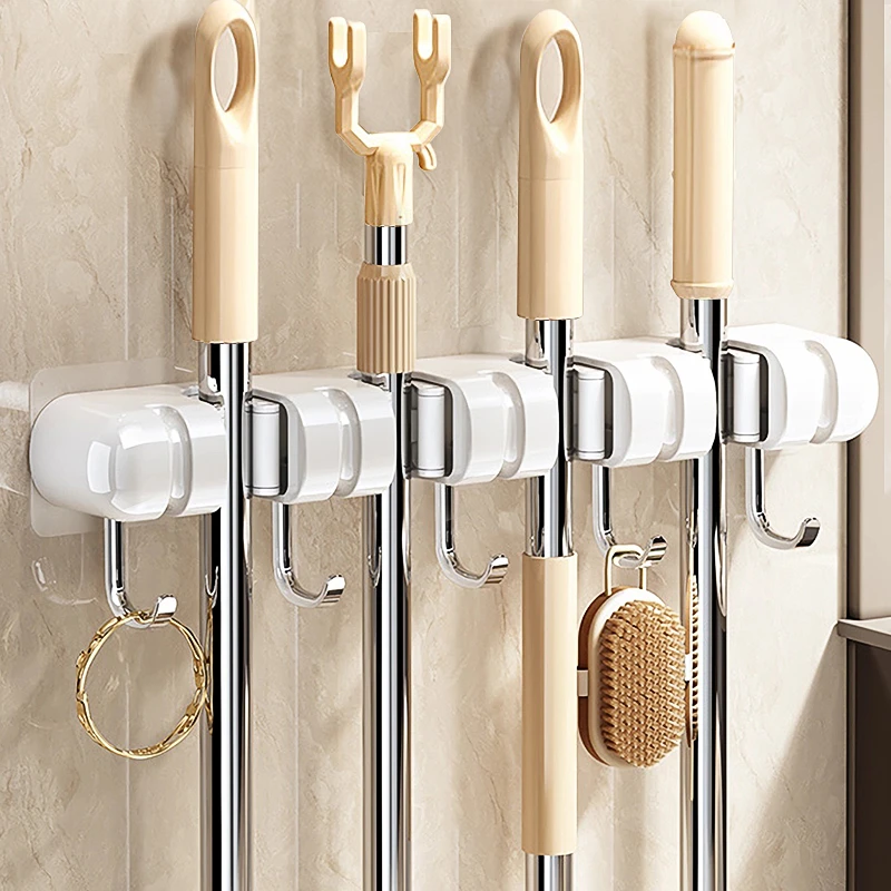 拖把挂钩扫把拖布壁挂夹免打孔卫生间拖把夹强力固定卡扣收纳挂架
