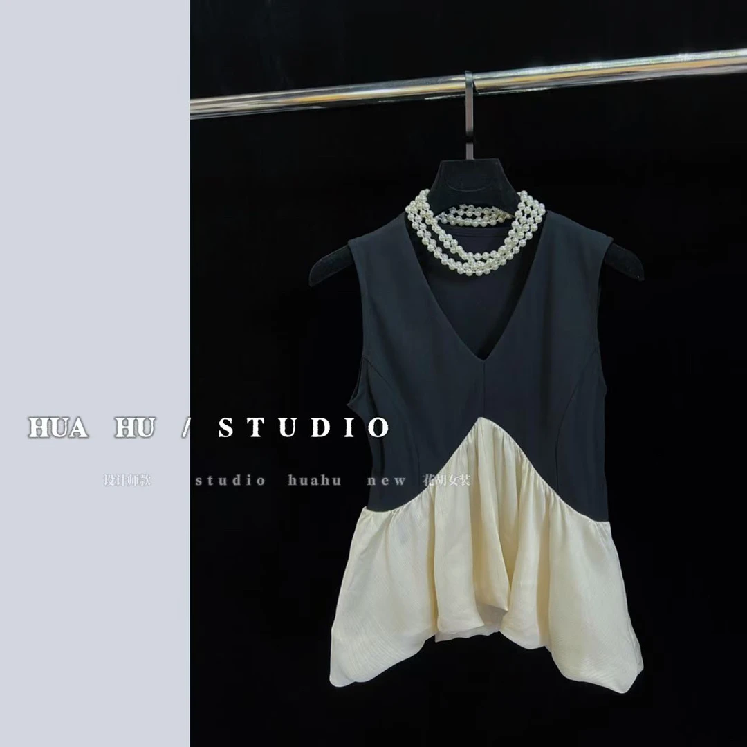 【邂逅】 法式小香风 气质 御姐 别致剪裁无袖上衣 T4162#