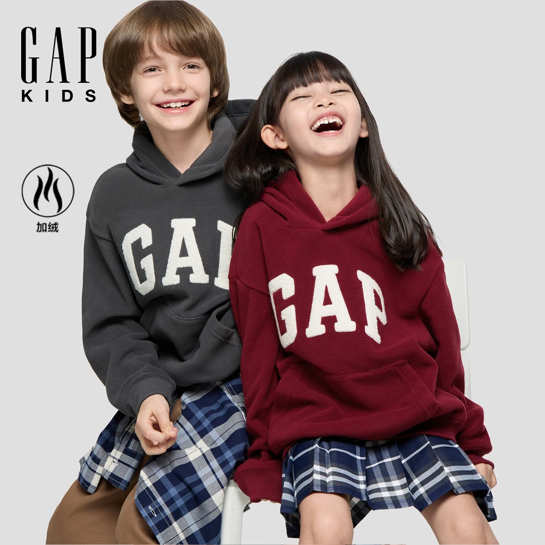 Gap男女童2025秋冬新款logo摇粒绒宽松套头连帽卫衣装 DR 804638