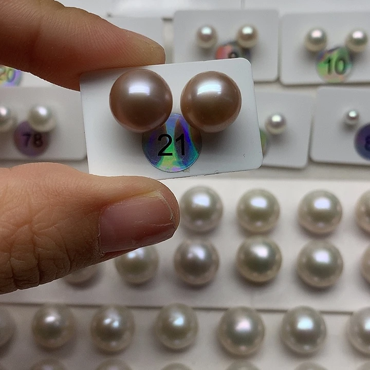 耳饰银S925镶嵌淡水珍珠10mm