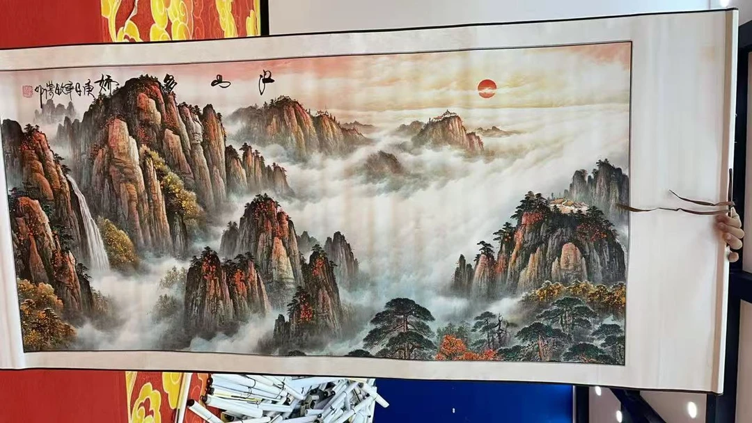 1国画装饰挂画卷轴高档锦绫已装裱（四尺横）