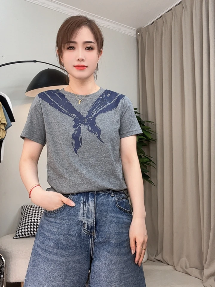 【庄小姐】夏款圆领设计感时尚百搭短袖显瘦上衣女2539