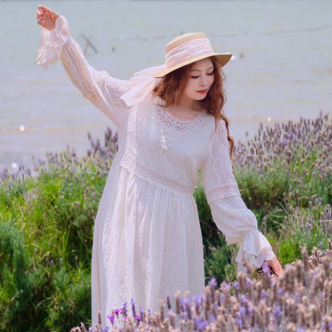 【董艺旅行穿搭】爱丽儿蕾丝公主裙提花蕾丝女神裙云南新疆旅行拍照