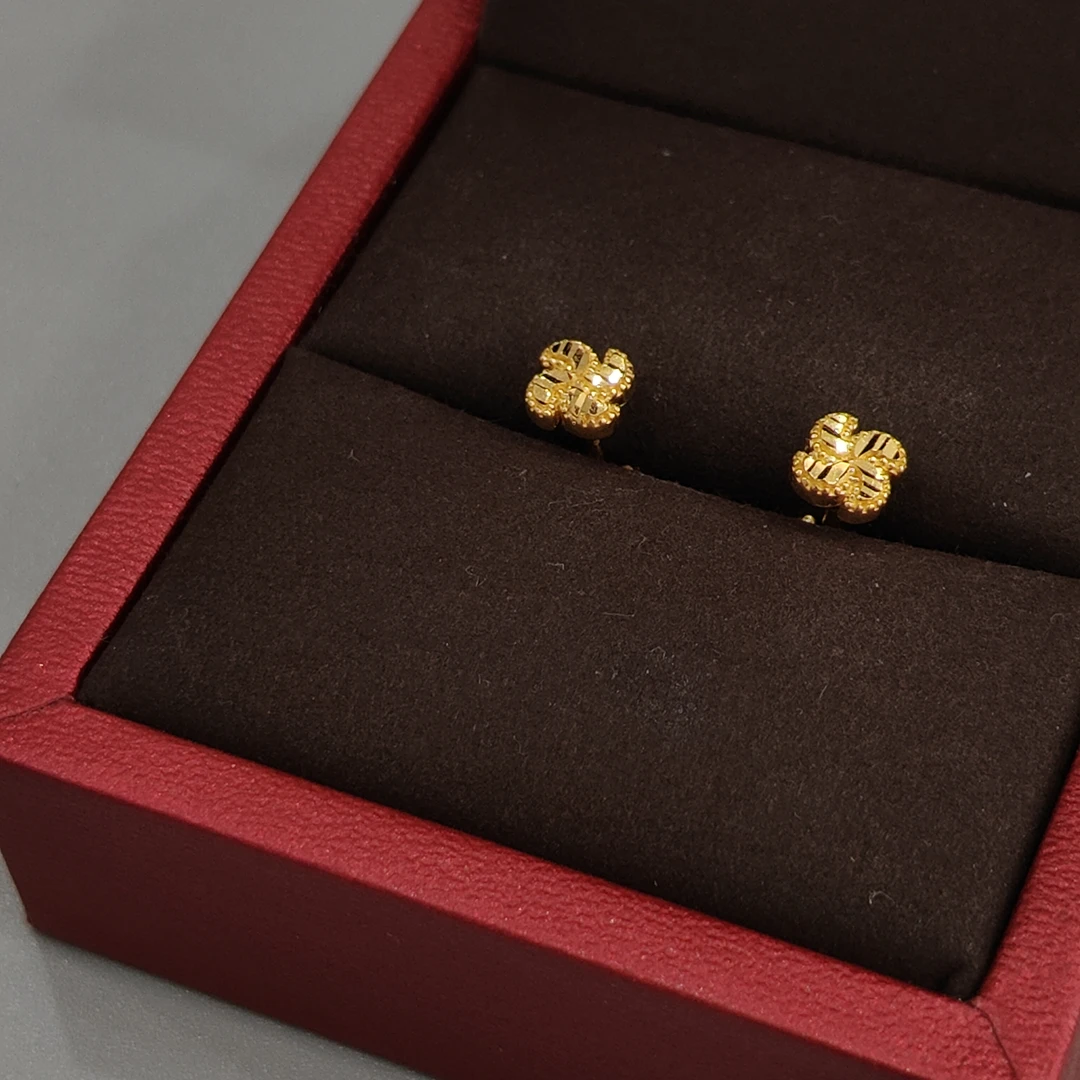 珺铺黄金 5G足金999【一店】拉花四角风车精致弯钩耳钉直针