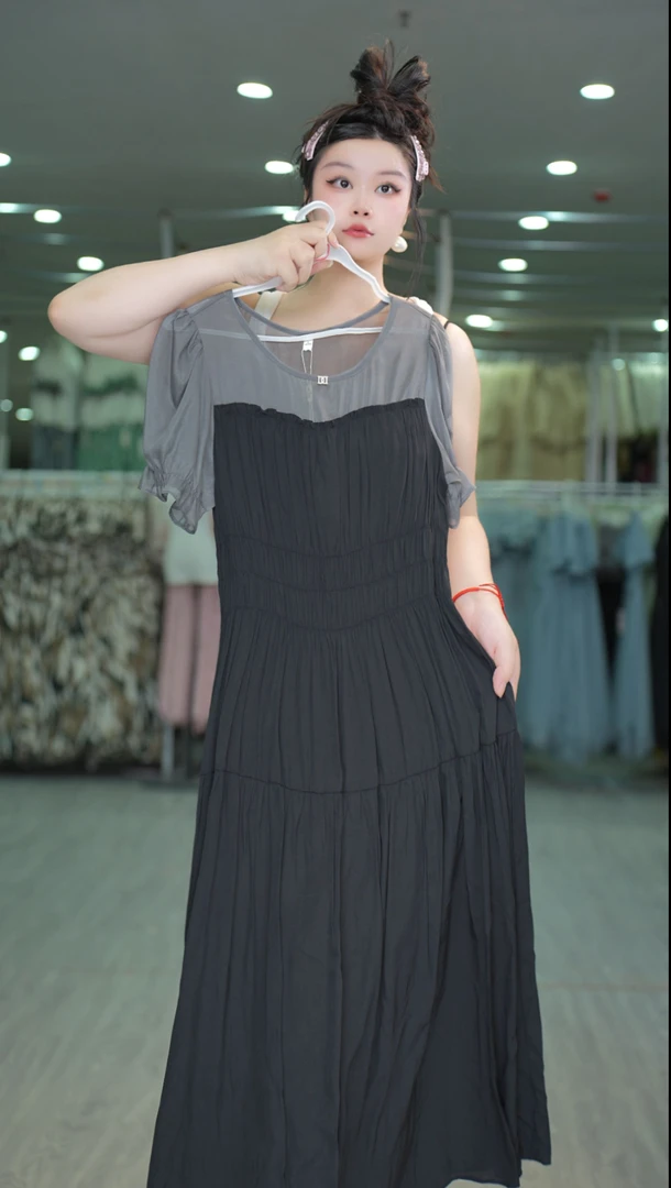 【LW160】中式洋气长裙时尚圆领提连衣裙国风宽松