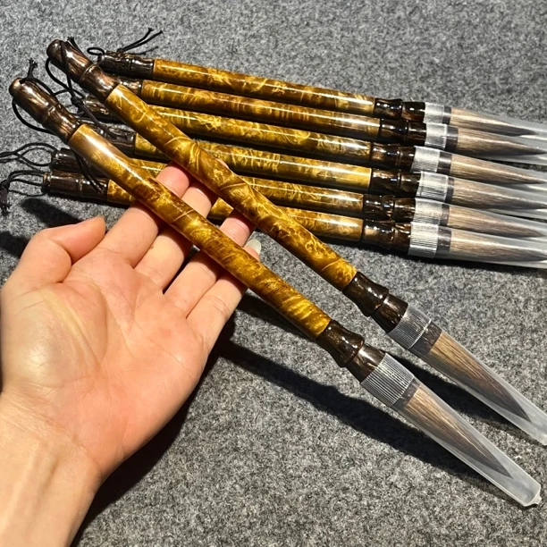 黄金樟榴疤实木毛笔书法用品自用收藏送礼摆件