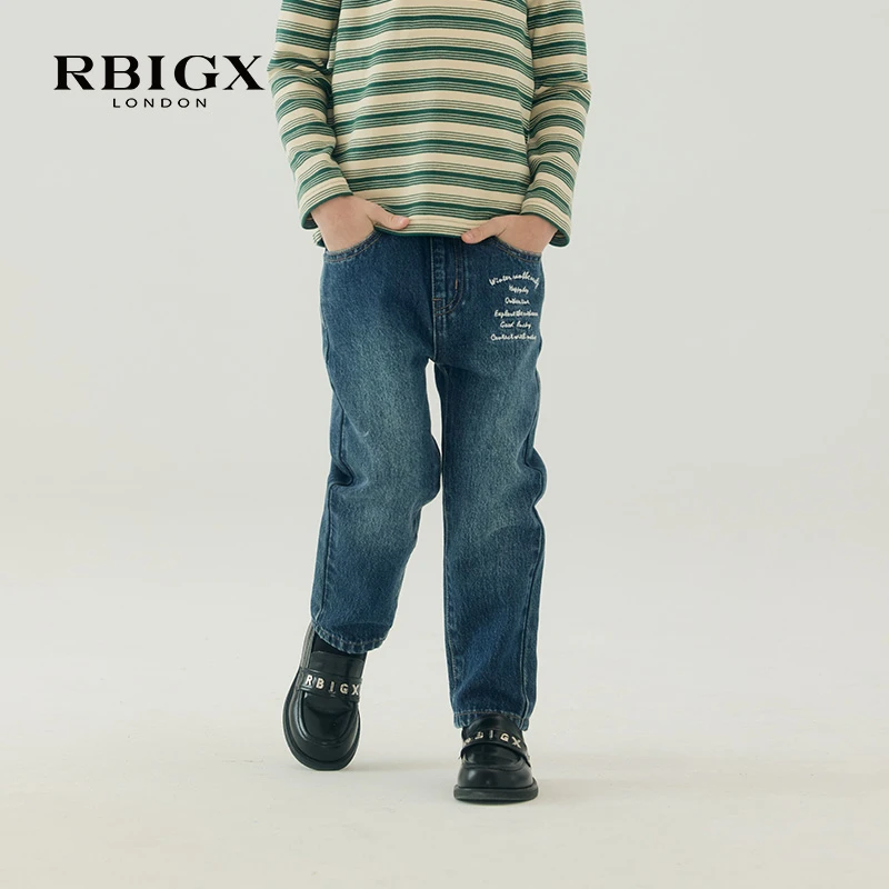 RBIGX瑞比克童装新款直筒休闲简约百搭帅气儿童水洗牛仔裤