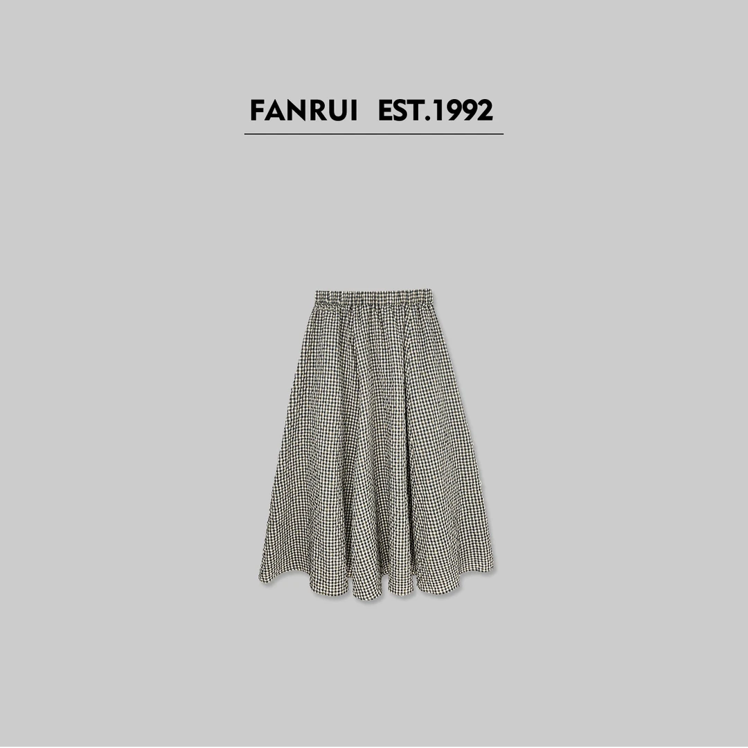 FANRUI/泛芮「魔方世界」格纹复古拼接设计感显瘦半身长裙B15536
