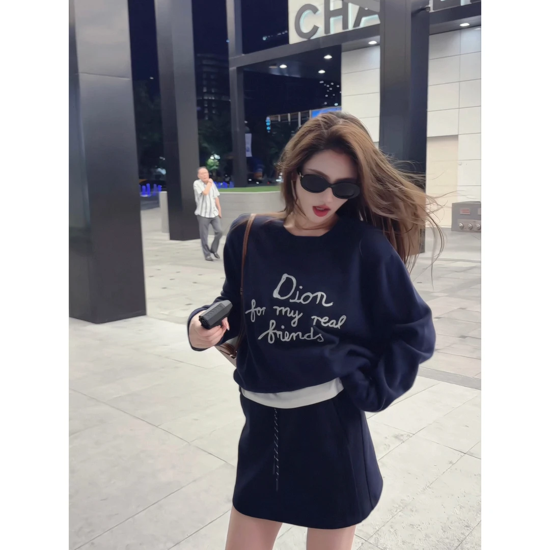 【时光画布】宽松秋季慵懒风圆领中长款针织T恤包袖设计感长袖