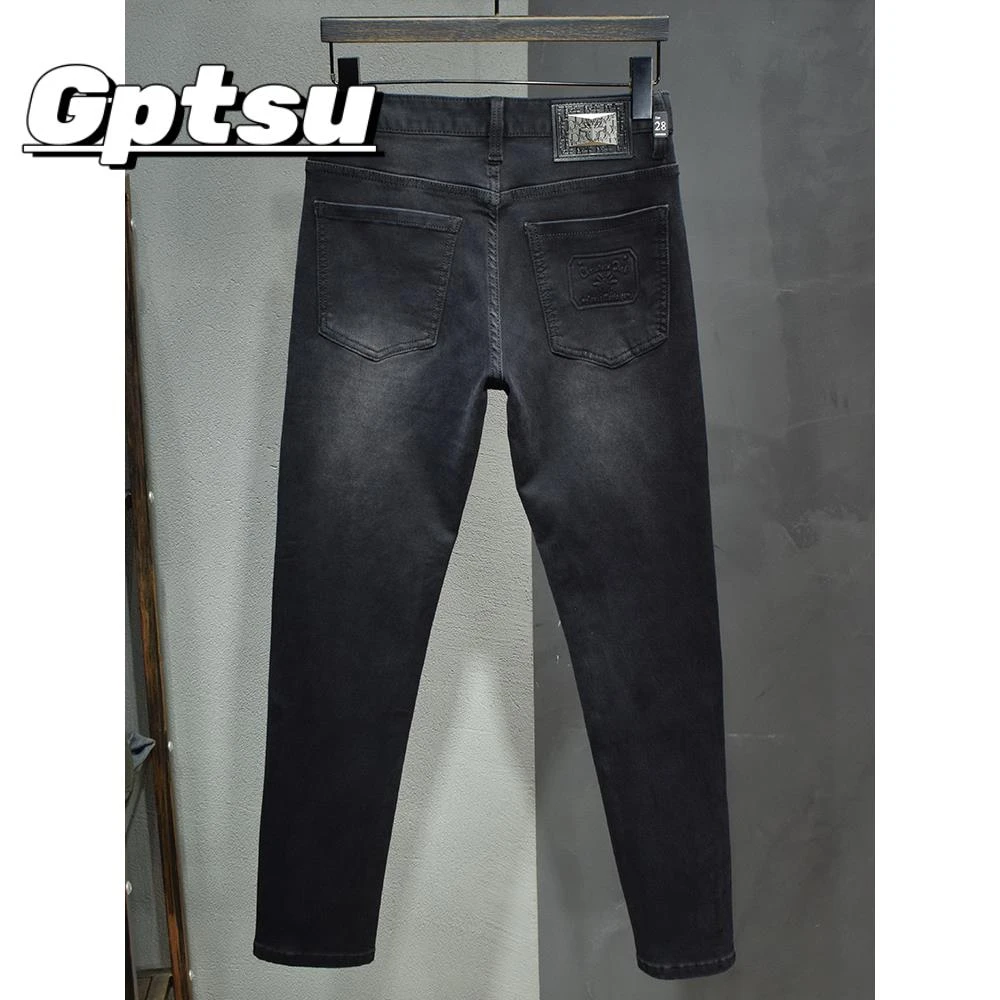 GPTSu25新款灰色和黑色牛仔裤男士新潮经典欧洲版修身直筒裤秋冬