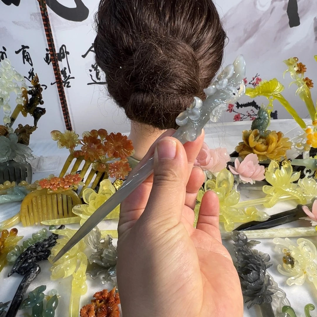 定制蛇纹石玉毛货发饰