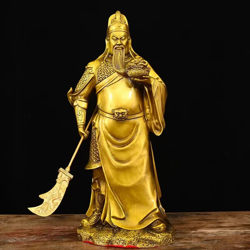 素袍黄铜关公摆件武财神爷神像关羽关二爷客厅公司商铺关公像