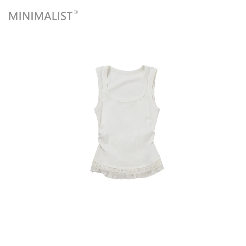 极限民《栀白》春夏季欧若风蕾丝花边设计打底显瘦背心F5102F0702