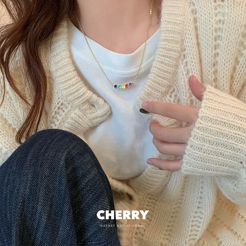 钛钢项链 五色笑脸项链轻奢气质百搭时尚设计款春夏锁骨链F