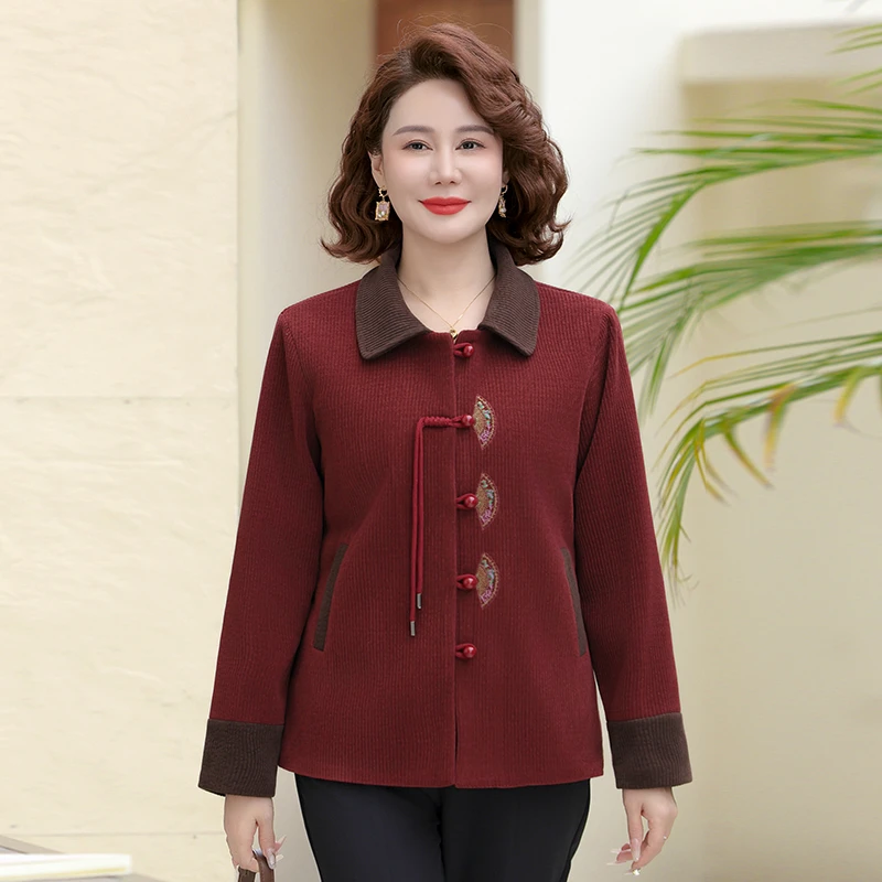 中年春秋新款新中式国风上衣短款外套高档妈妈洋气秋装中老年女装